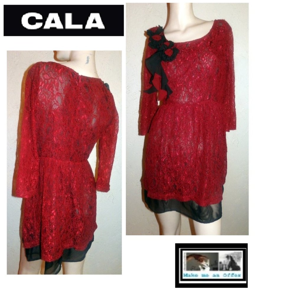 Calla Red Black  Lace Dress Size M
